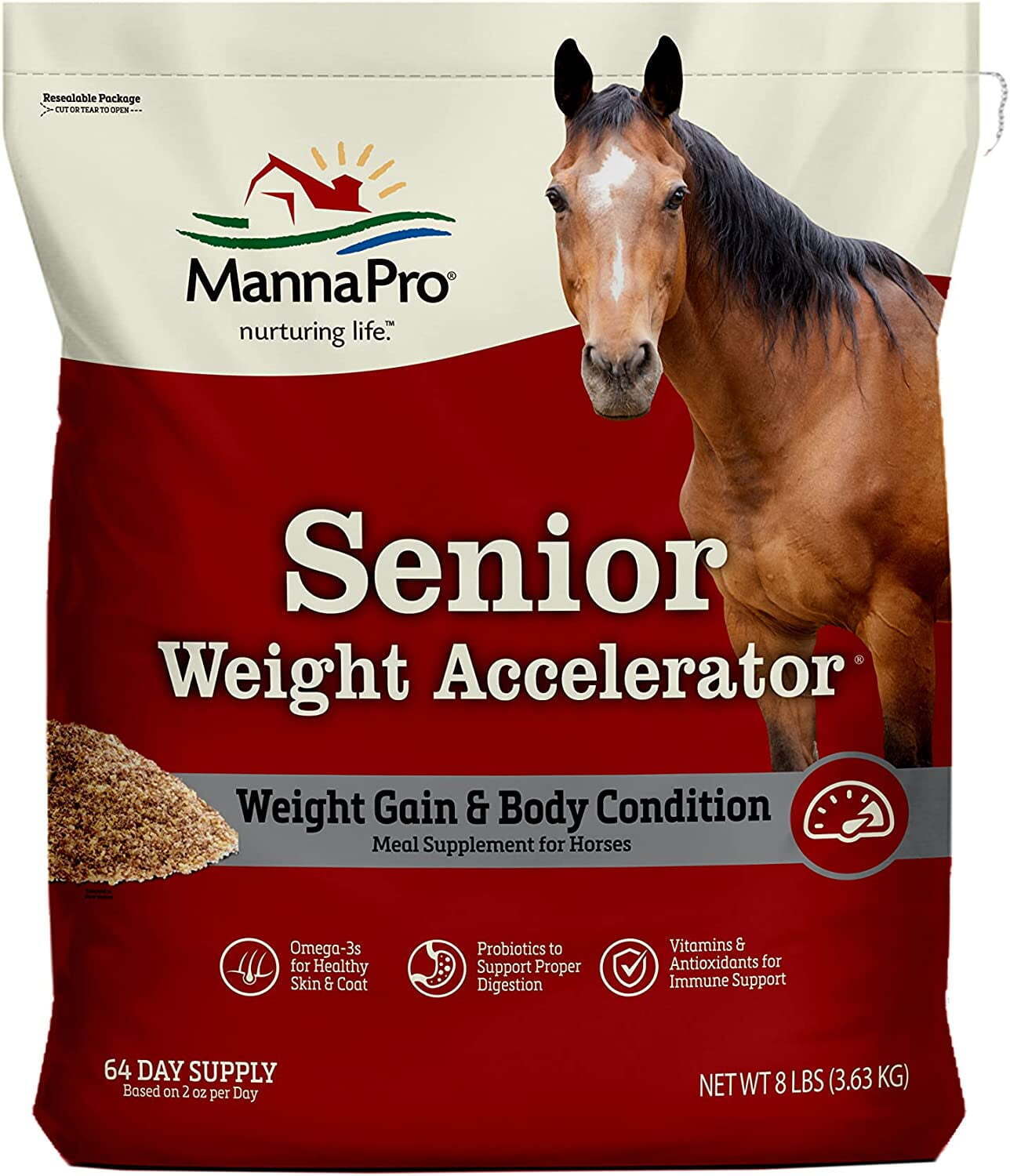 Manna Pro Weight Accelerator for Senior Horses w/Omega 3 Fatty Acids 8lbs.