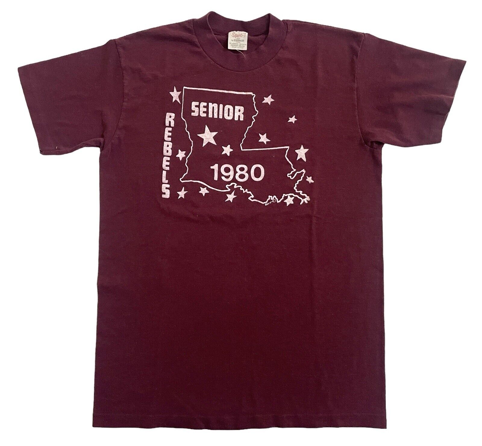 Vintage 1980 Pineville High Rebels Senior Louisiana Maroon Medium T Shirt 50/50