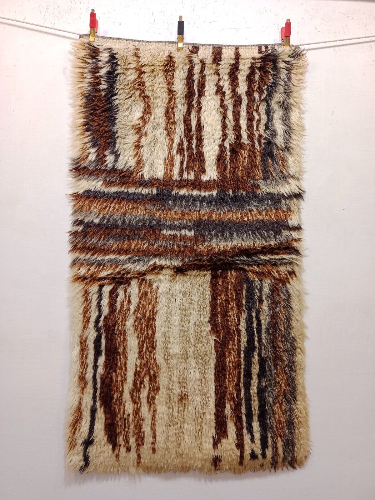 Vintage Beautiful Hand Knotted Swedish Scandinavian Rya Shag Wool Rug 99×53 Cm