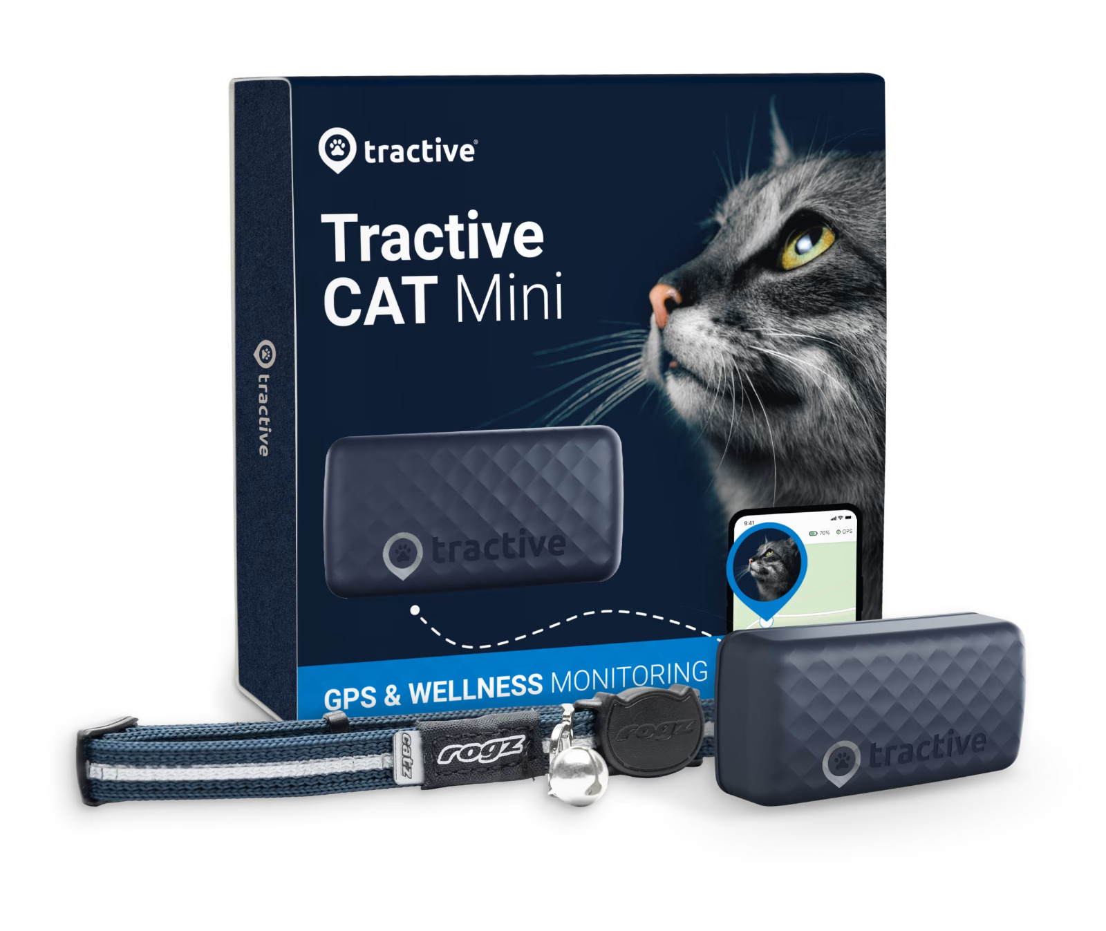 Tractive Mini GPS Cat Tracker (6.5 lbs+), Dark Blue, Refurbished