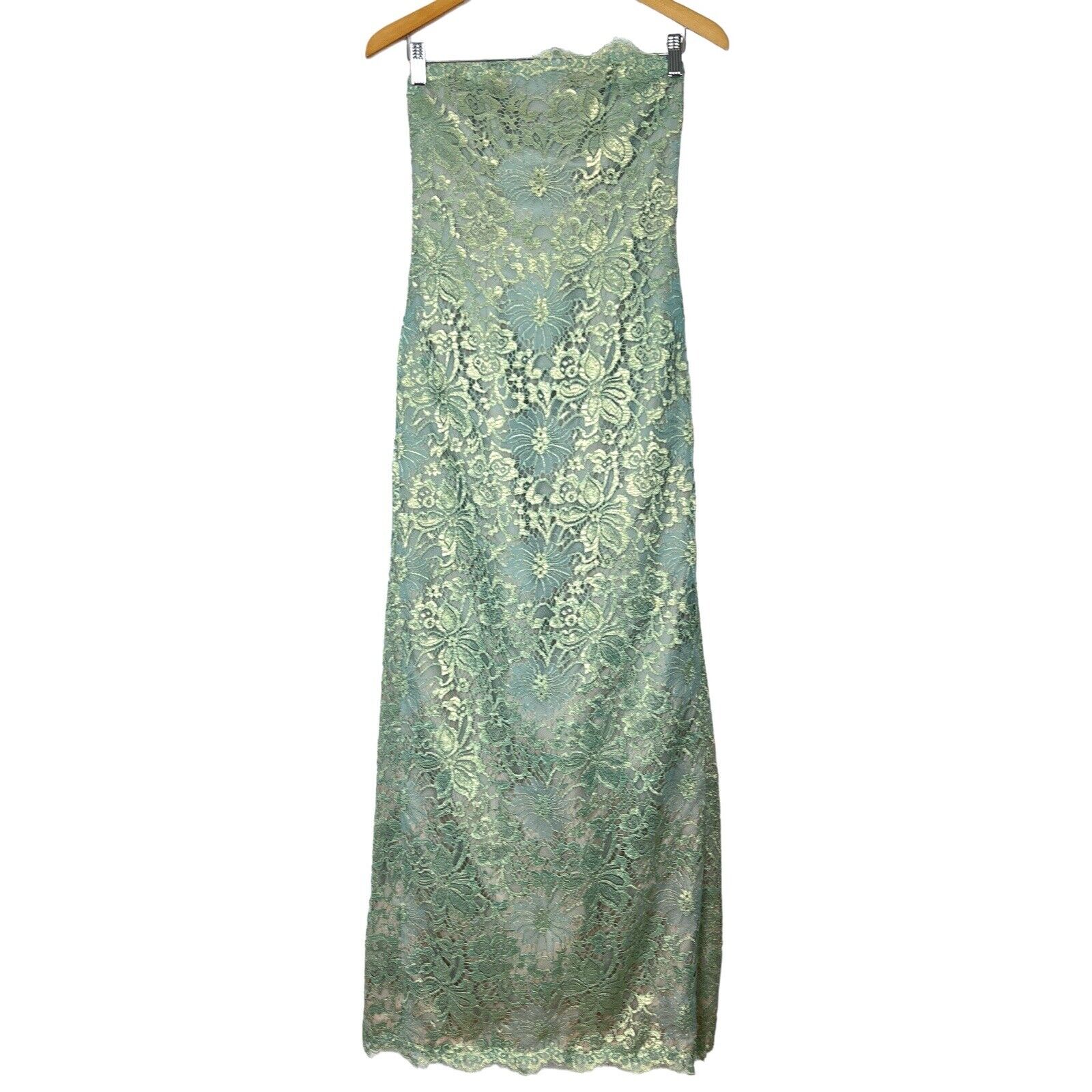Chris Kole Vintage Formal Dress Womens 8 Lace Strapless Iridescent Green Prom