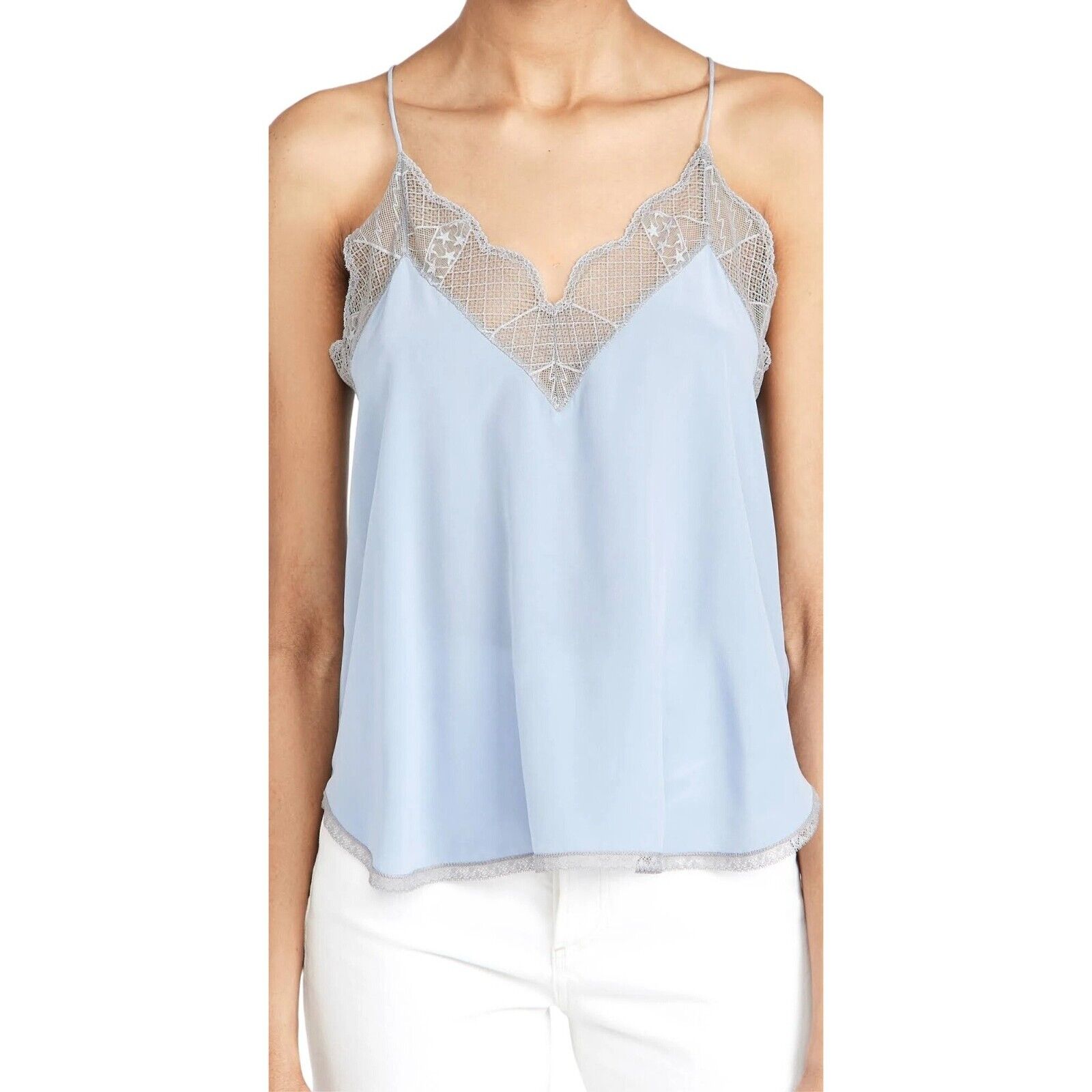 Zadig And Voltaire Shirt Women Extra Small Blue Christy Silk Lace Camisole Tank
