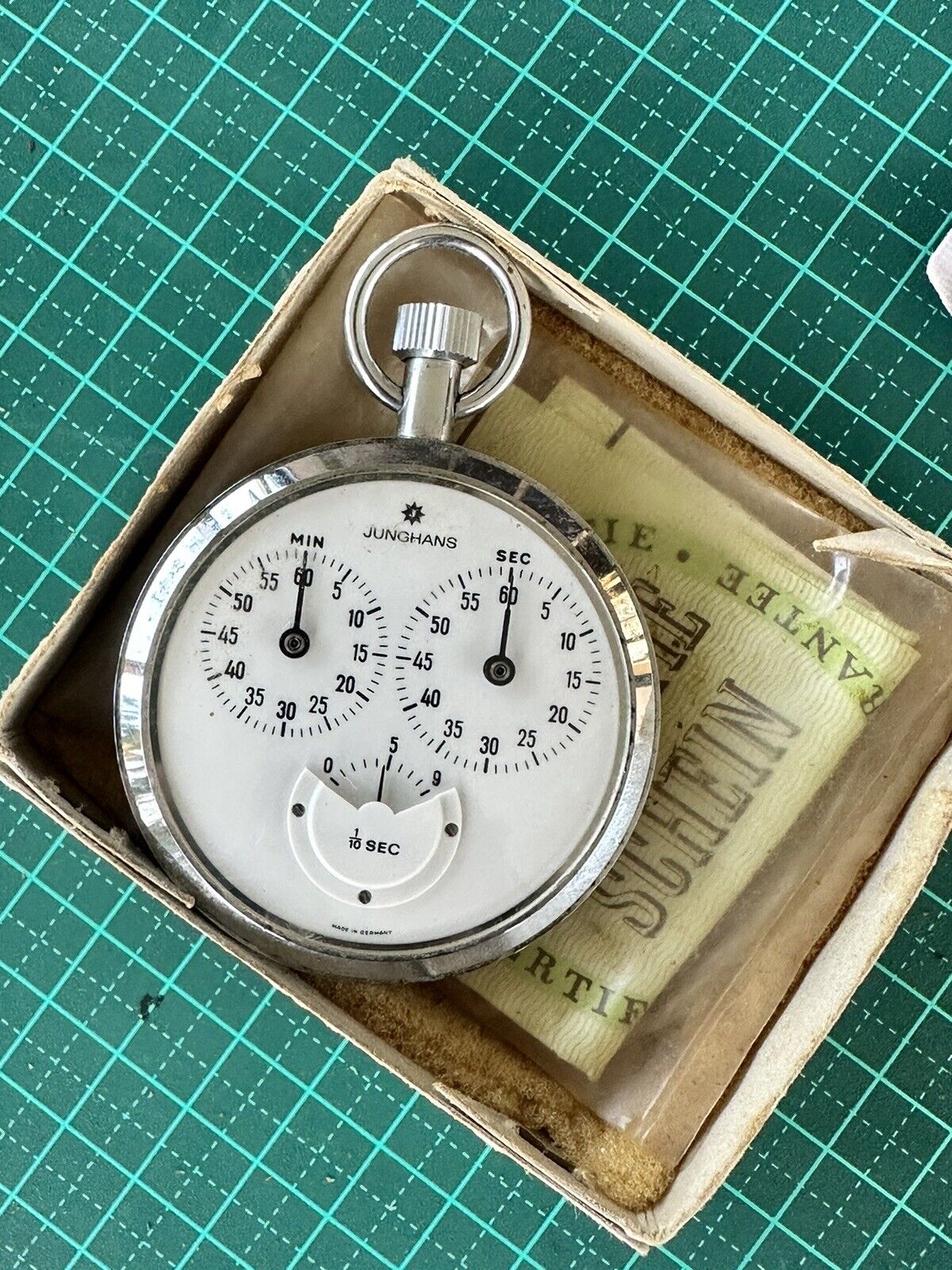 Vintage Junghams Stopwatch Multi Dial W Box Papers Rare