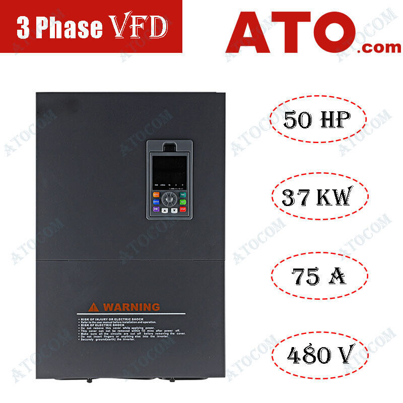 ATO 3 Phase VFD Variable Frequency Drive Converter 50 HP 37 KW 75A 480V Inverter
