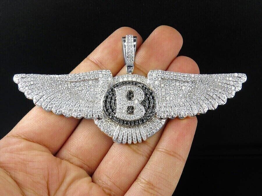 3Ct Round Cut Simulated Diamond Flying Bentley B Pendant 925 Silver Gold Plated