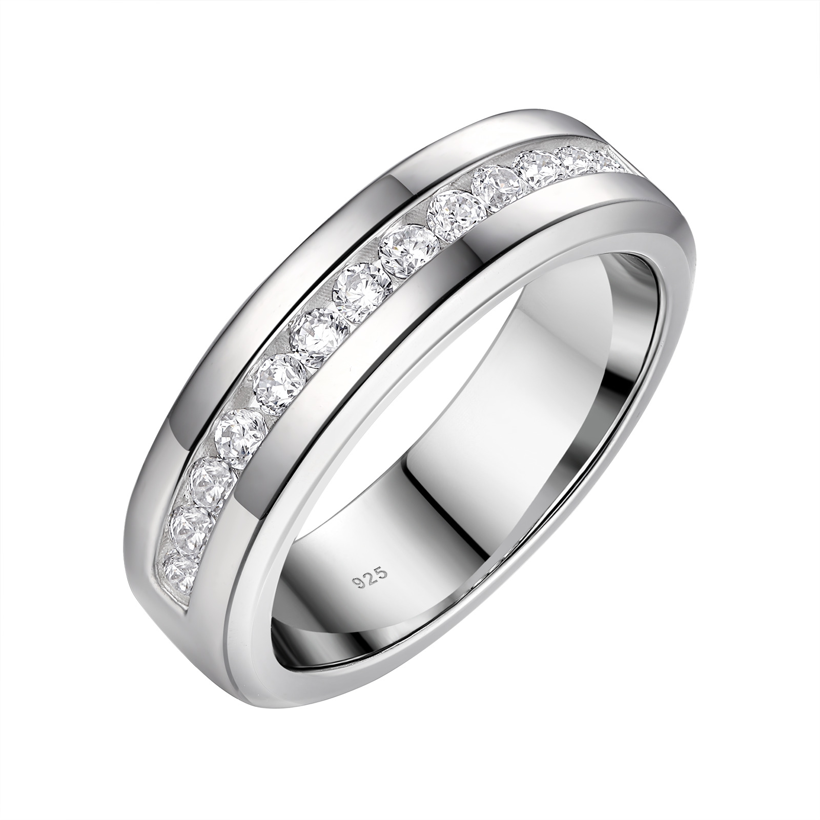 Men\'s Wedding Ring Wedding Band for Men Sterling Silver 5A CZ Promise Ring Size9