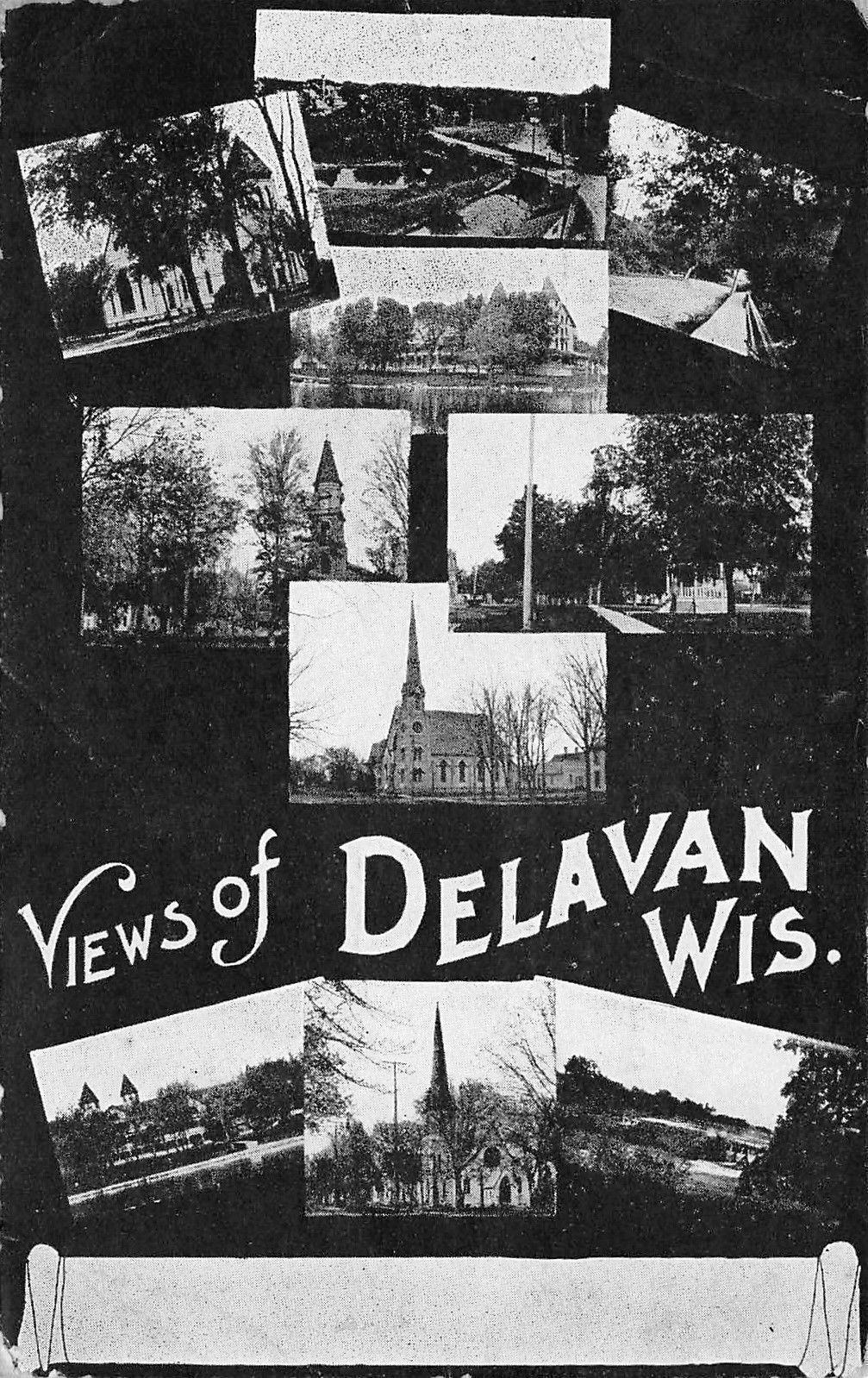 Delavan Wisconsin~10 Multi-Mini Views~Black Back~1905 UDB Postcard