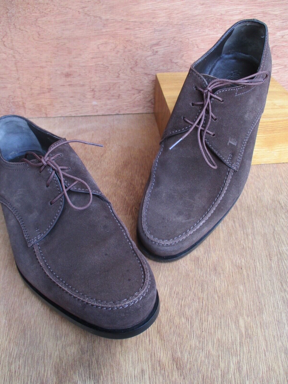 Tods authentic brown suede modern logo blucher dress shoes 7.5 8.5