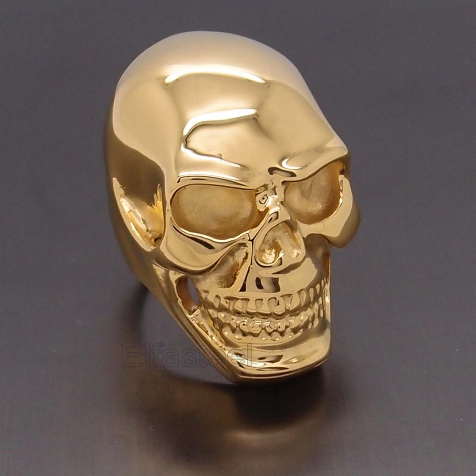 MENS Huge Heavy Gold Skull 316L Stainless Steel Biker Ring Size 8-15