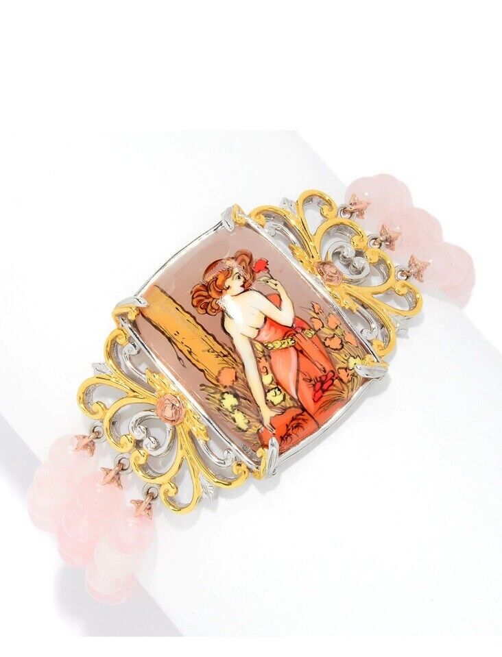 Gems en Vogue Painted Lady Rose Quartz Bead Bracelet And Bracelet