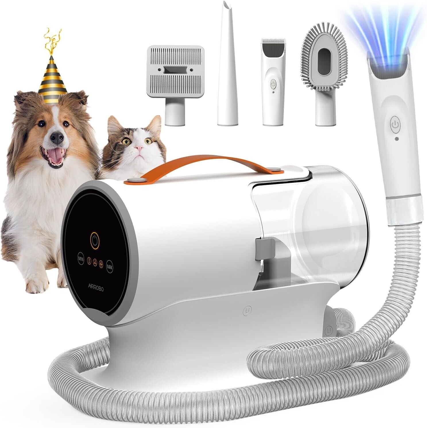 AIRROBO PG100 Pet Grooming Vacuum with 5 Grooming Tools, 12000Pa Suction Power