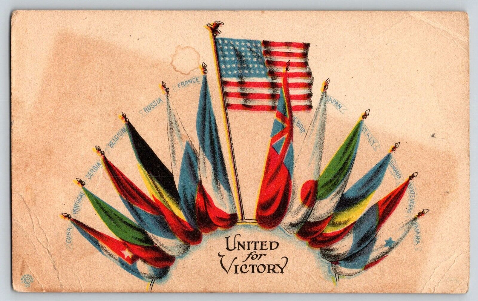 Postcard WW1 United for Victory - US Flag - Vexillology