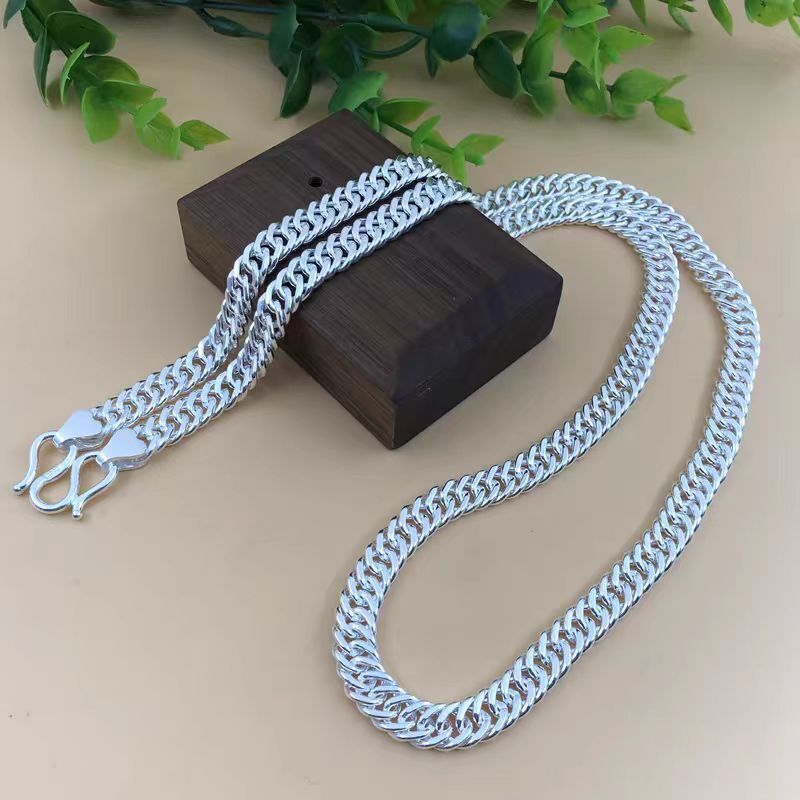Pure S999 Fine Silver 999 Chain Men Women Solid Curb Link Necklace 18-24inch