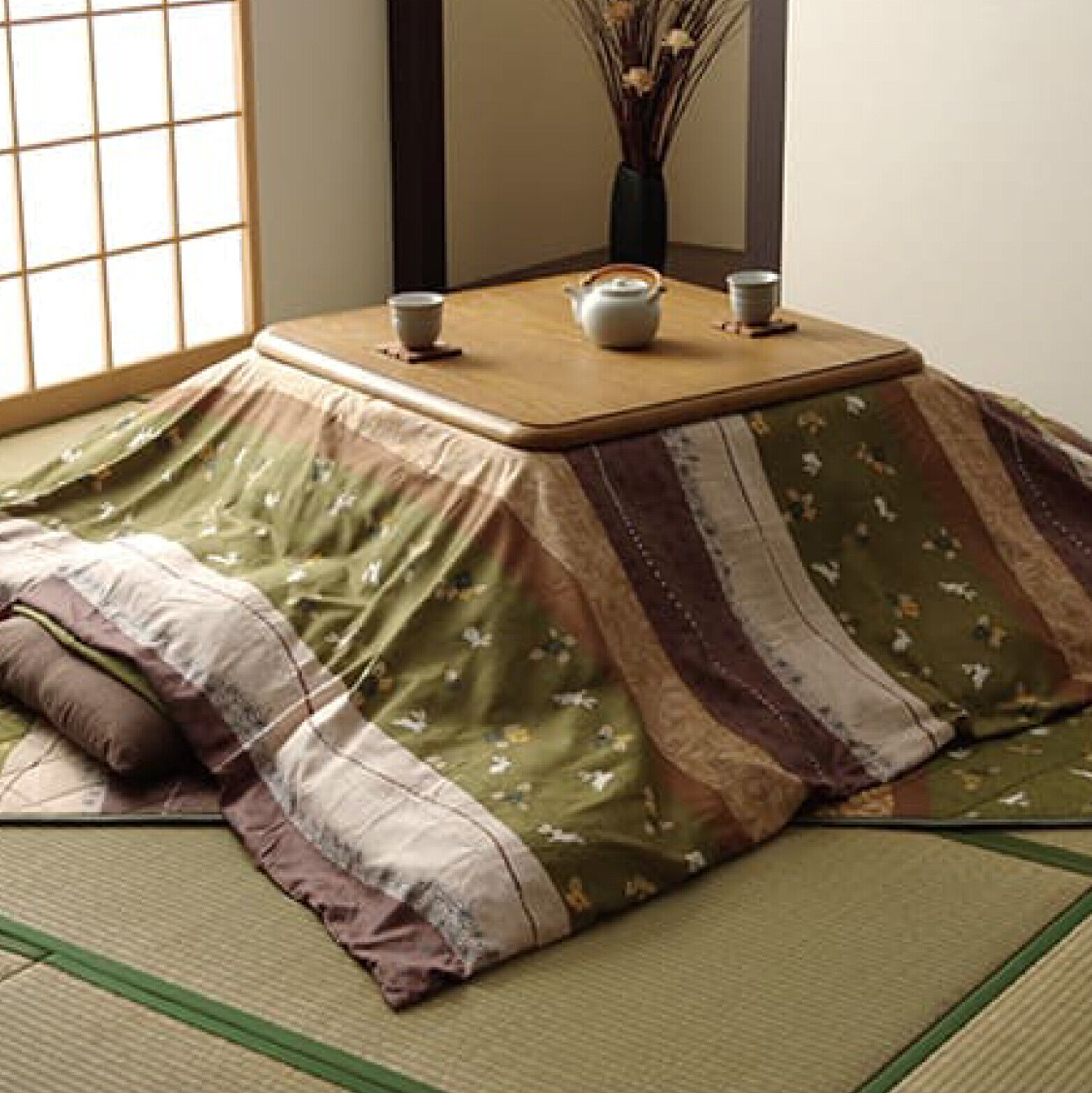 IKEHIKO Cover for Kotatsu Futon Japanese Quilt Cover Comforter Table Green 1437