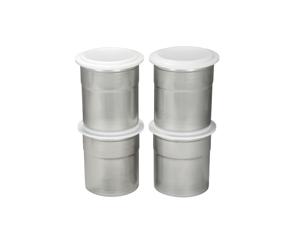 Pacojet Chrome Steel Pacotizing Beakers with White Lids sets of 4