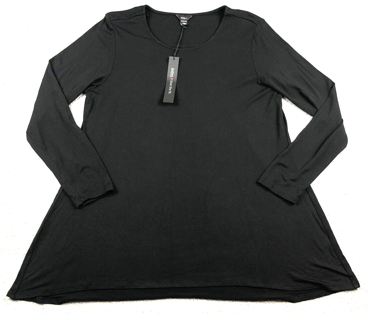 Intro Love the Fit Womens Top Size L Black Stretch Scoop Neck Long Sleeve NWT