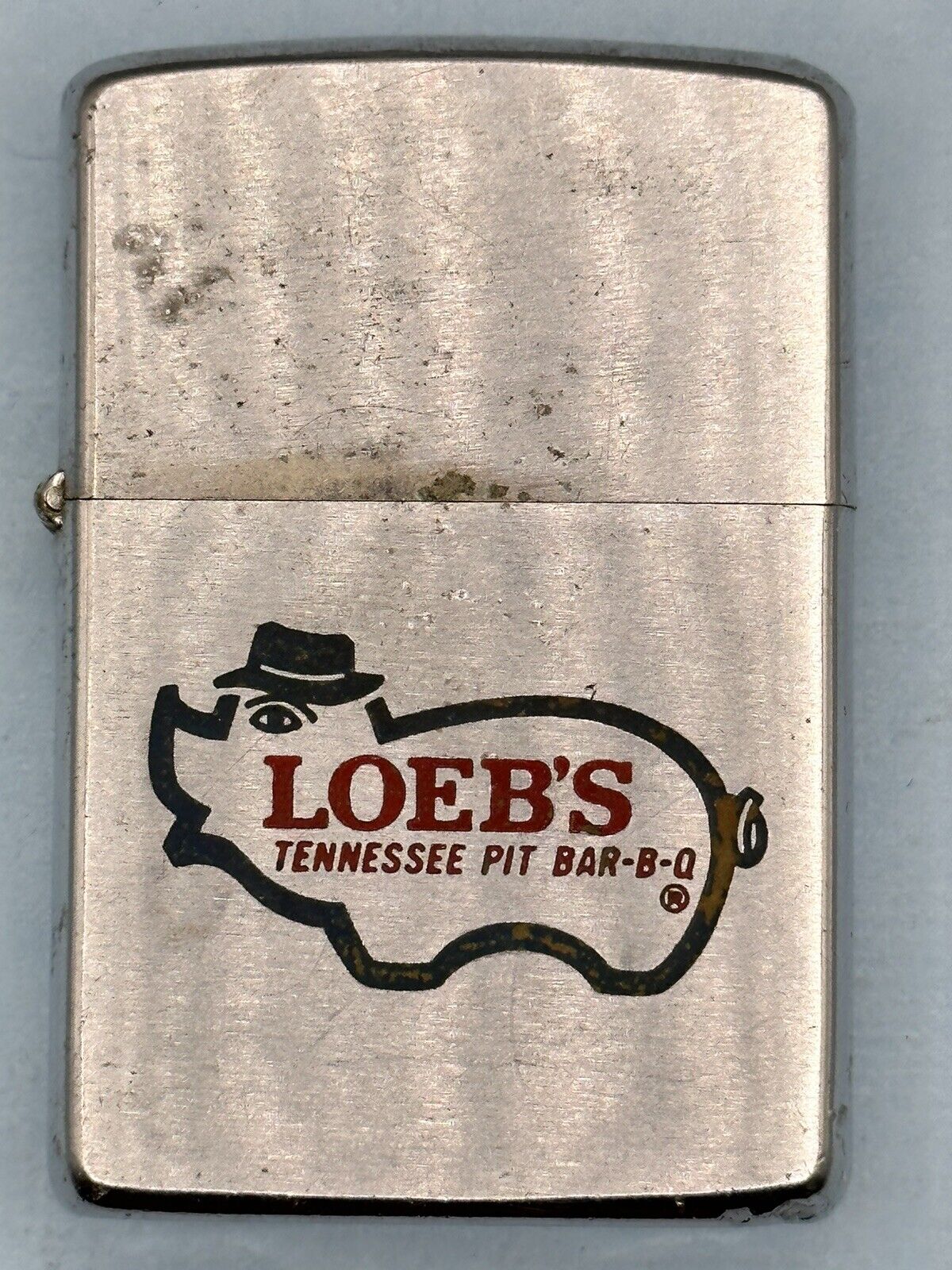 Vintage 1966 Loeb’s TN Pit BBQ Advertising Chrome Zippo Lighter Double Sided