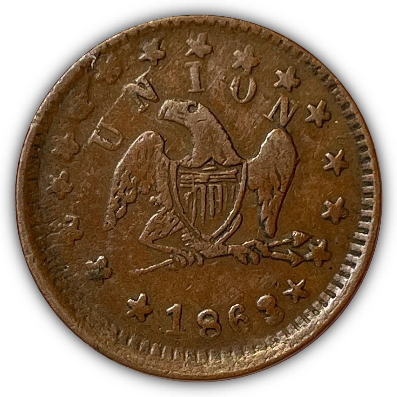1863 Perched Eagle THE UNION MUST AND SHALL BE PRESERVED Fuld-155/400 CWT #4158