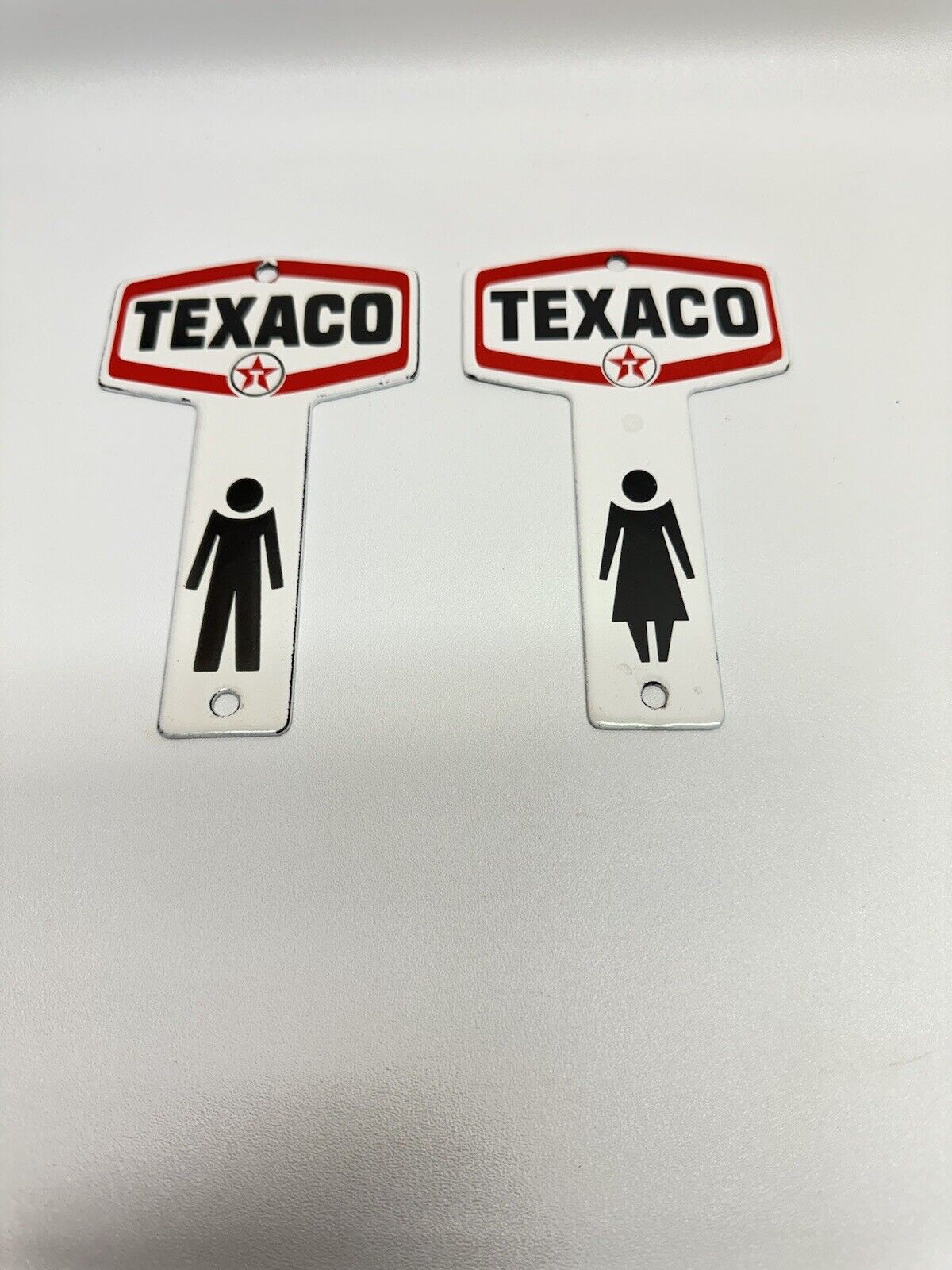 TEXACO RESTROOM VINTAGE STYLE PORCELAIN MENS WOMENS SIGNS SET OF TWO