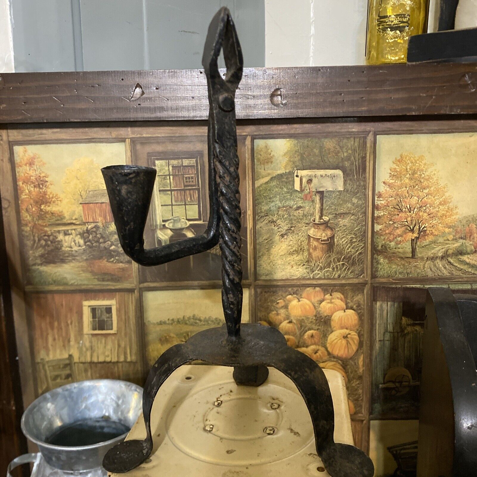 Antique, RARE- 18th century Rushlight candleholder with twisted shaft