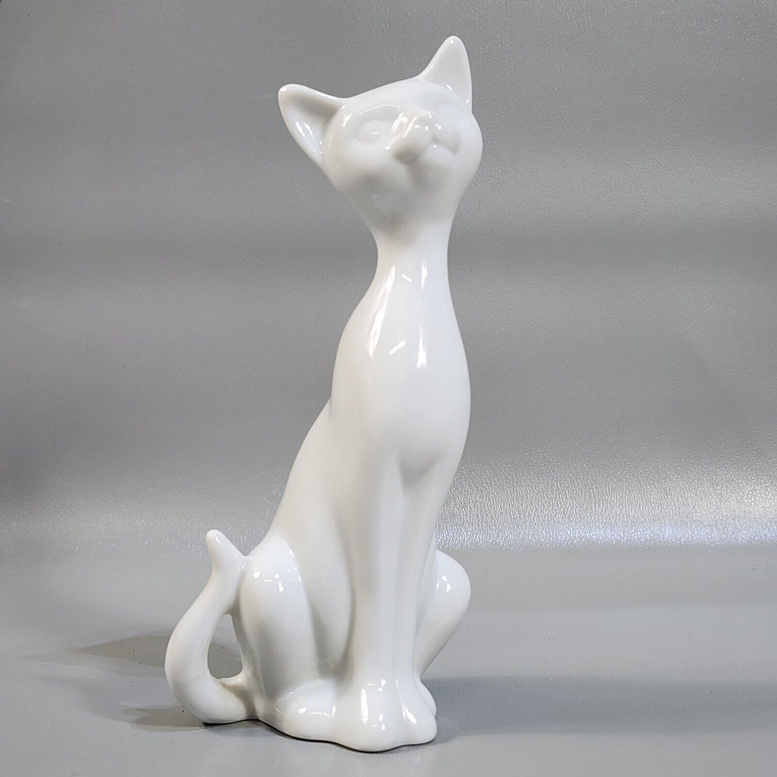 Vintage OMC Siamese Cat Figurine Japan Porcelain White Mid Century Modern 7 1/2\
