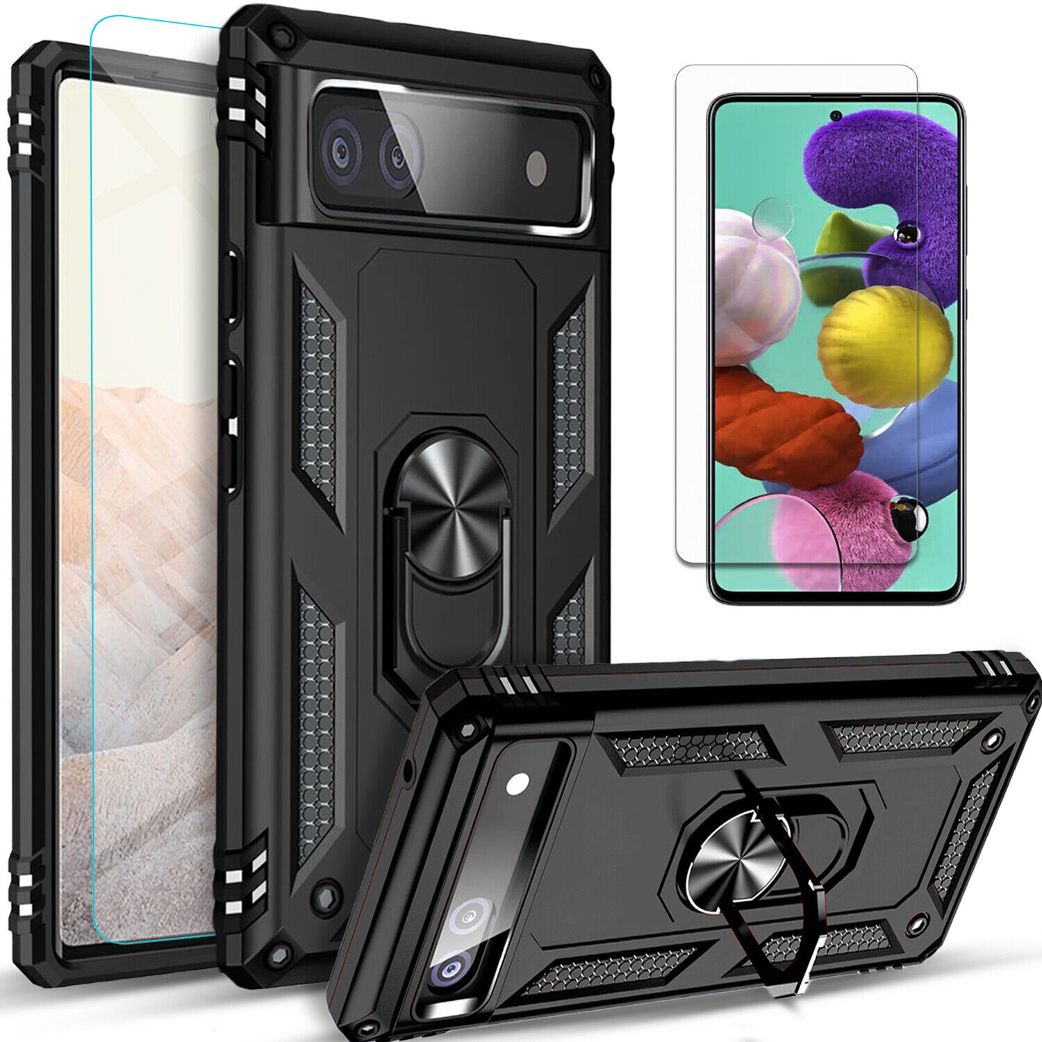 For Google Pixel 8/8 Pro/7A/7 Pro/6A Phone Case Shockproof Cover +Tempered Glass