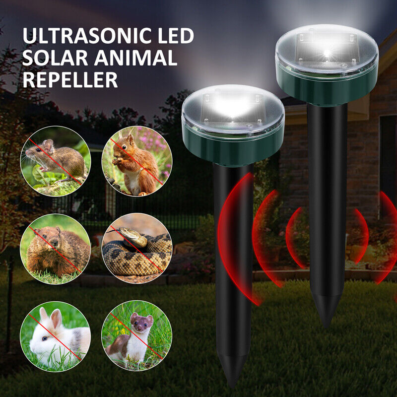 Repelente de animales de plagas de topos ultrasónico solar al aire libre con LED