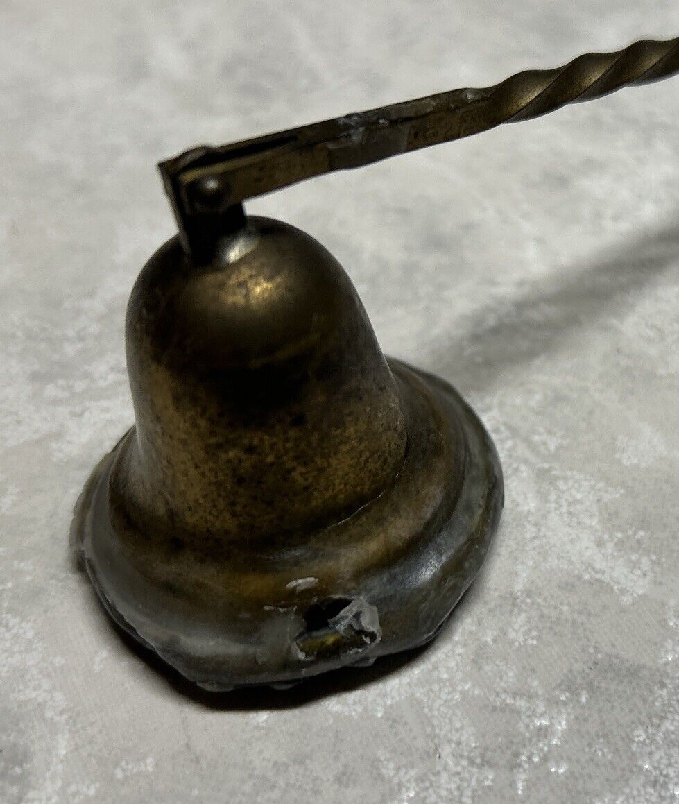 Antique Brass Bell Shape Long Handle Candle Snuffer Wick Extinguisher