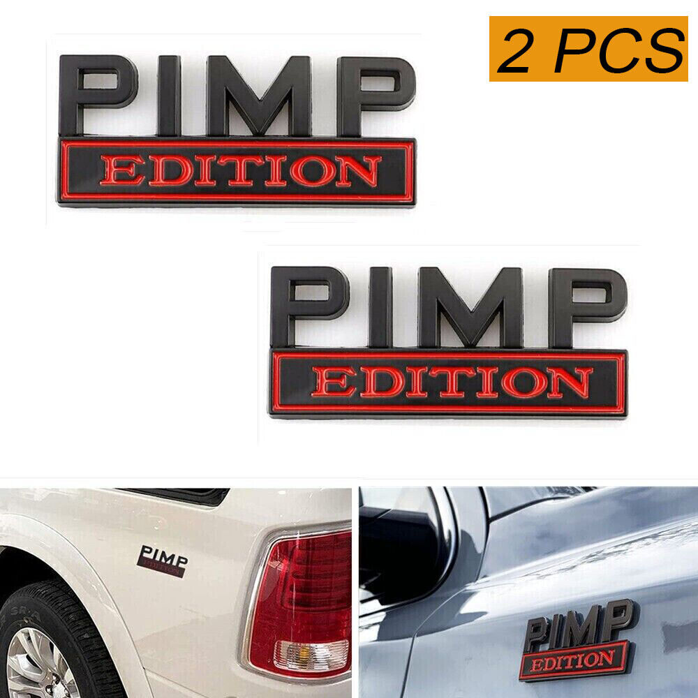 PIMP Edition Badge 2Pcs 3D Vehicle Sticker Car Vehicle Sign Decal Black Red Tail