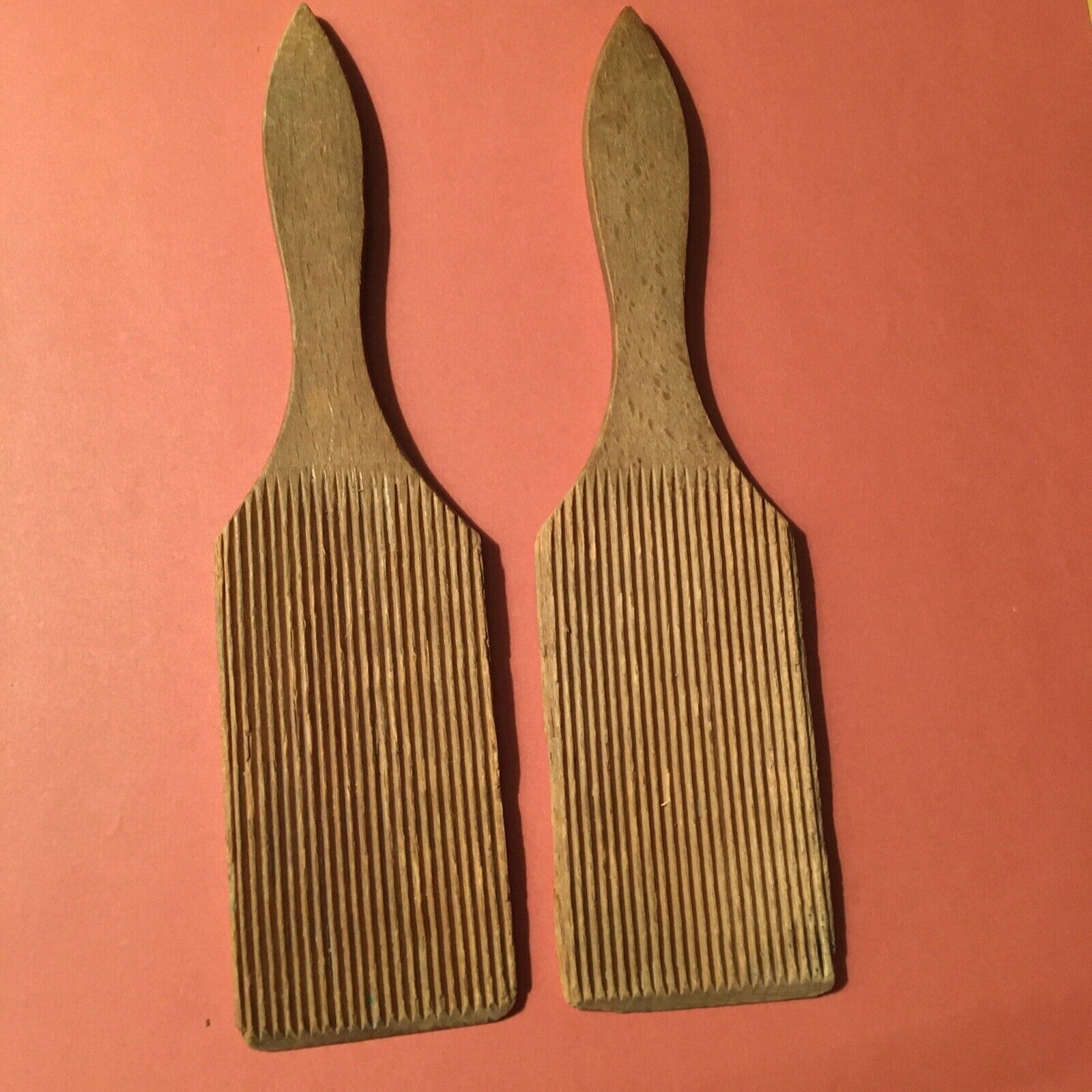 Antique WOOD BUTTER HAND Paddles Whey Ridged Pattern