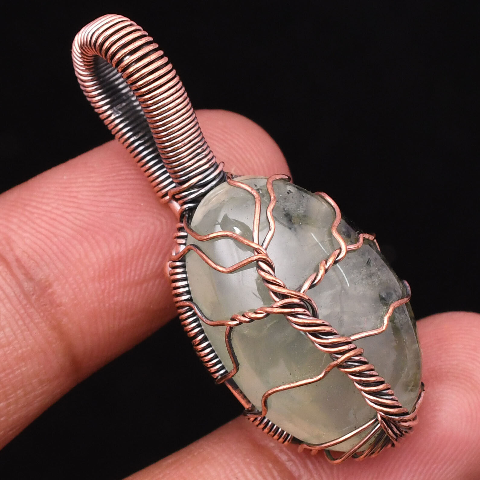 Prehnite Gemstone Copper Wire Wrapped Handmade Jewelry Pendant 1.5\