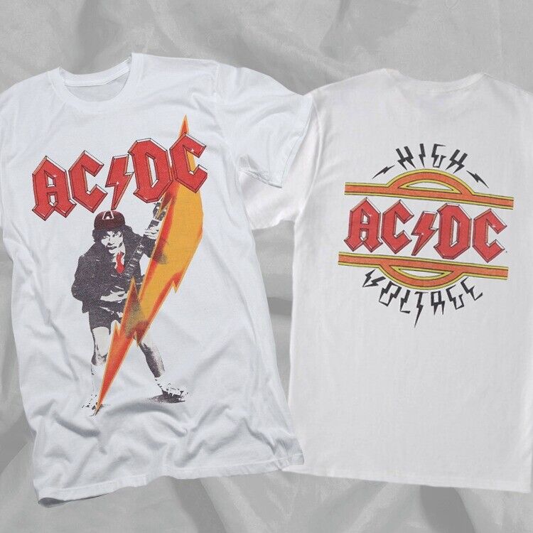 Vintage ACDC High Voltage 90s White Rare Double Sided T-Shirt