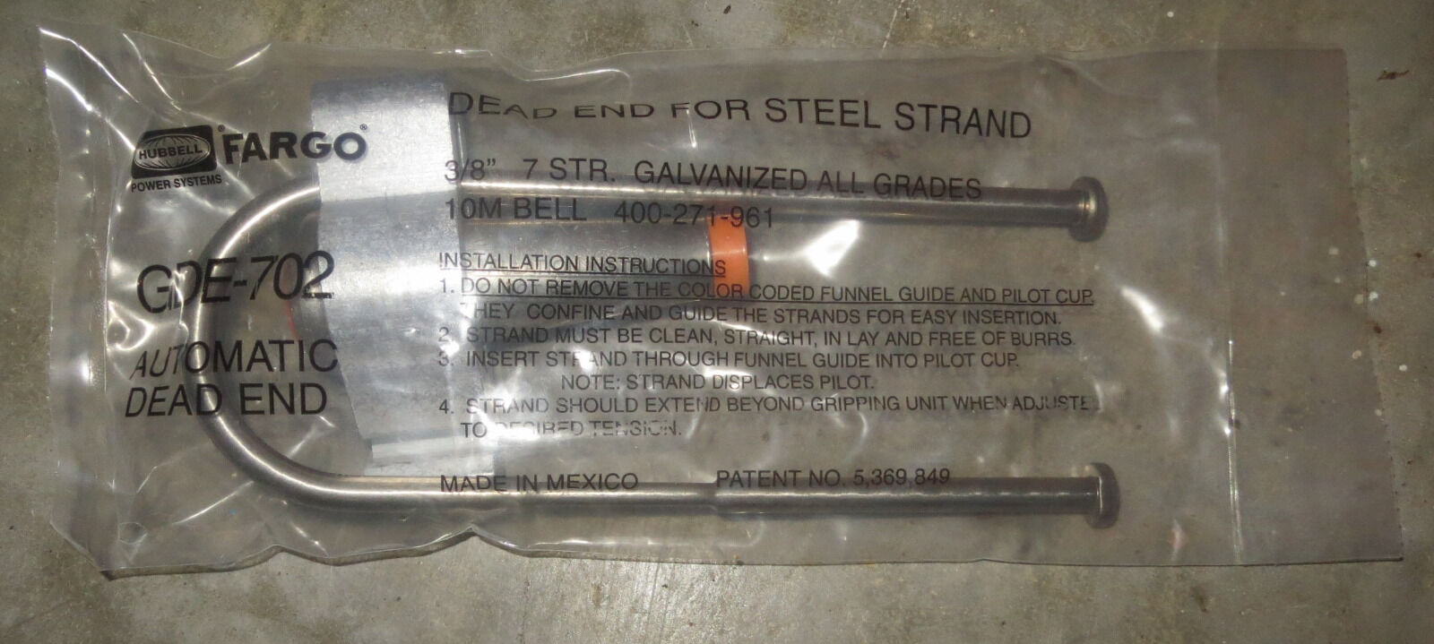 Hubbell/Fargo GDE-702 10M strandvise automatic guy wire dead end 3/8\