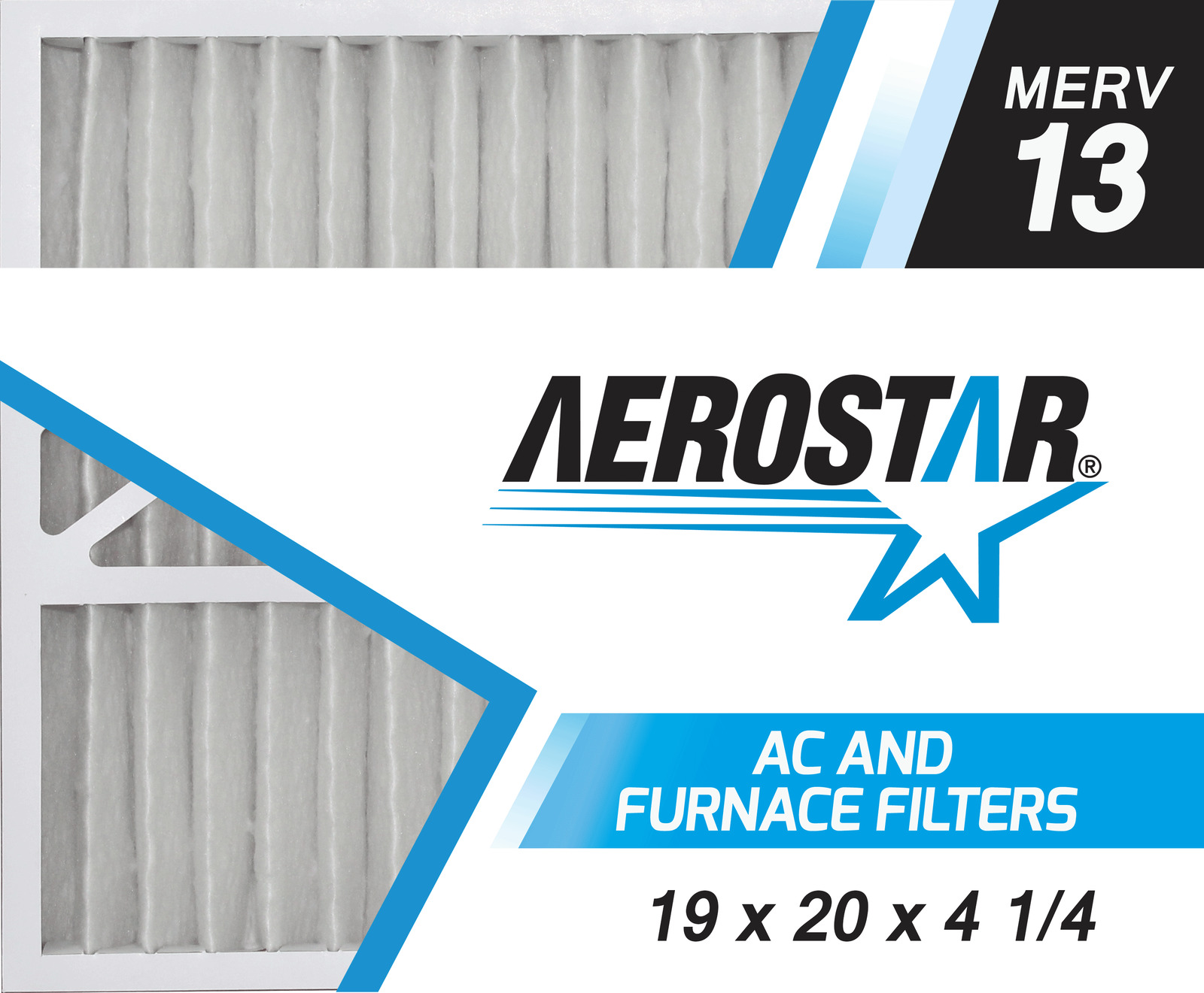 Aerostar 19x20x4 1/4 MERV 13 Furnace Air Filter, 2 Pack