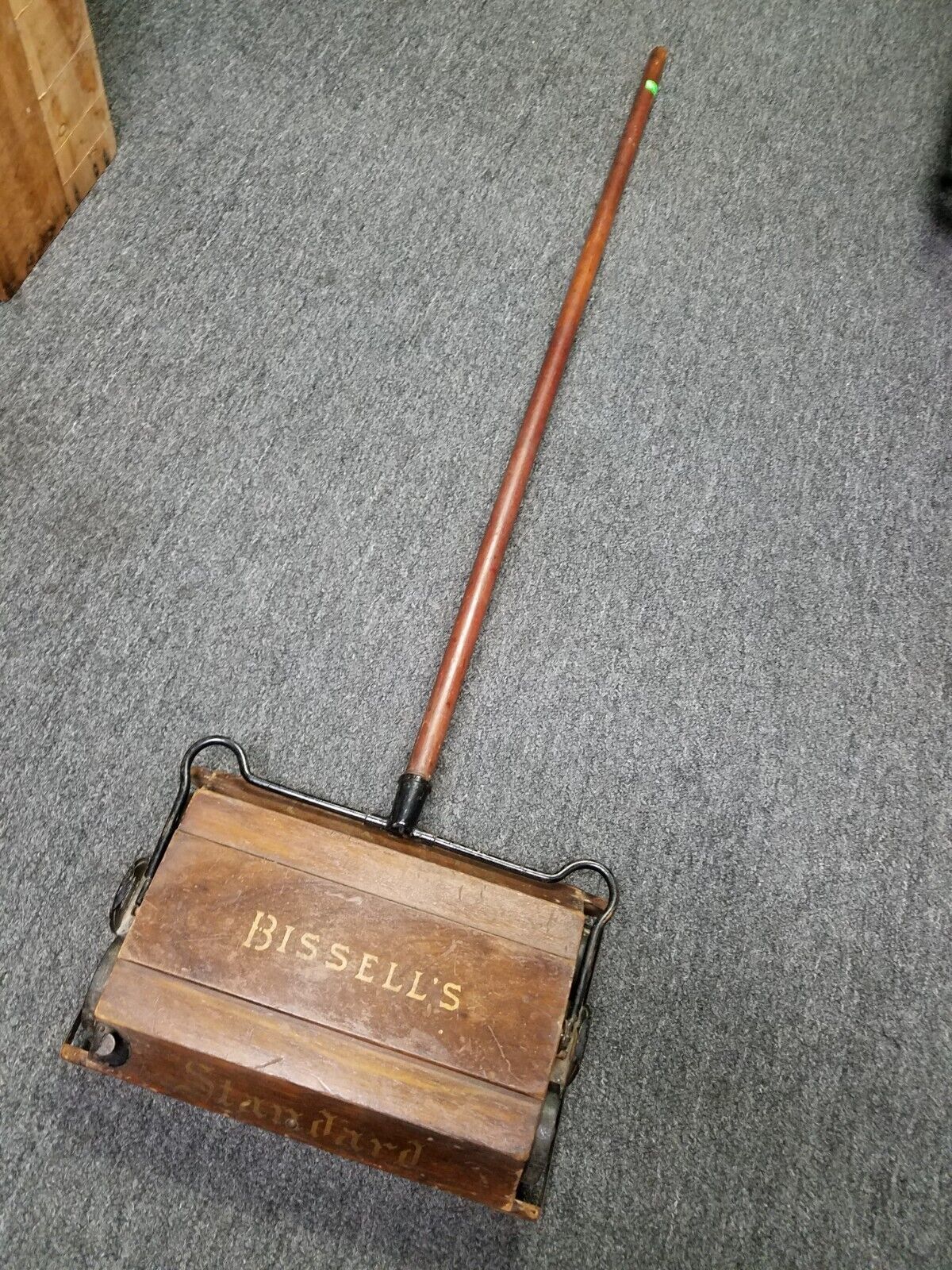 Antique Vintage Bissell\'s Standard Wood Manual Carpet Sweeper with Pole