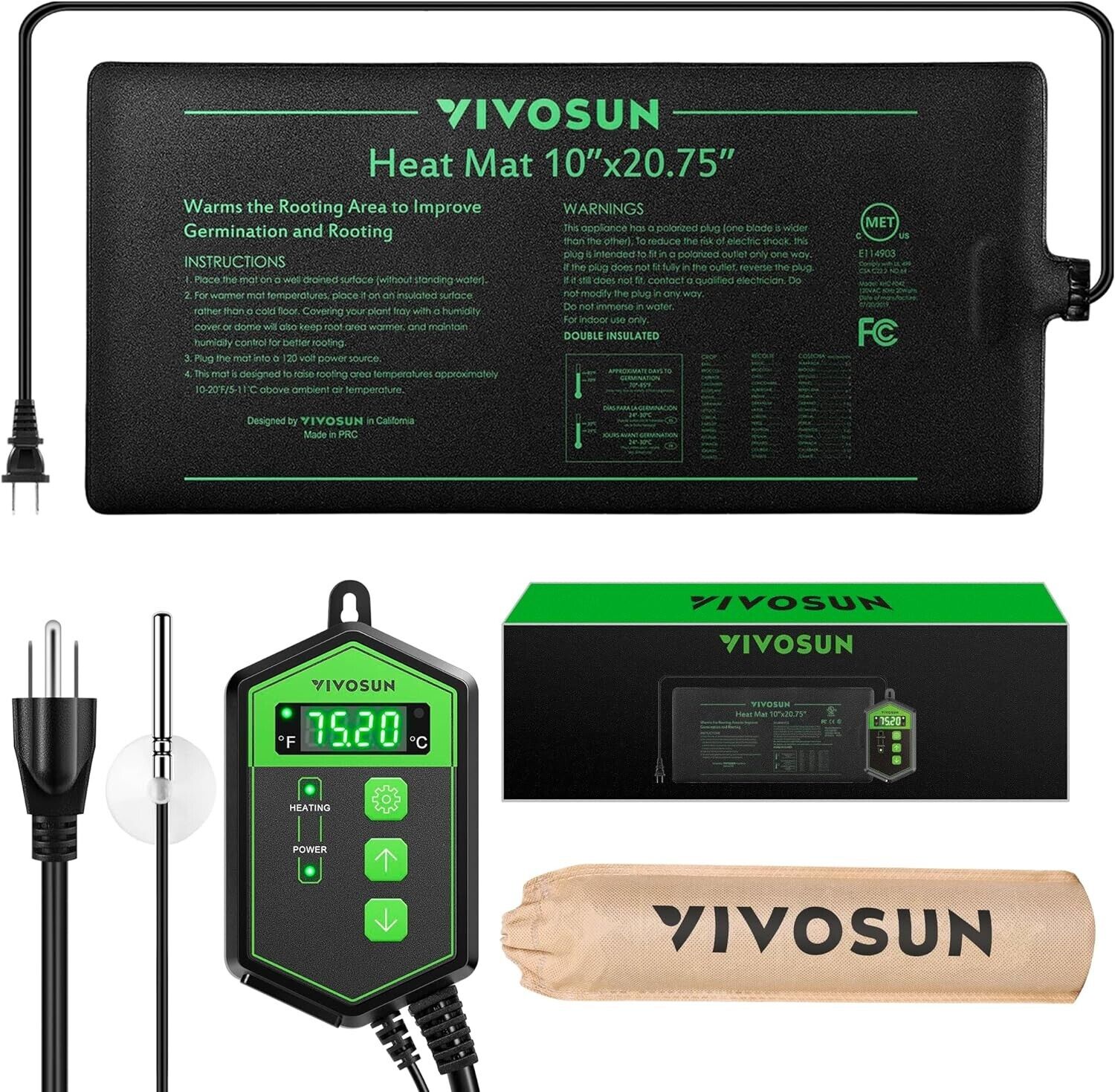 VIVOSUN Seedling Heat Mat Thermostat Kit 10\