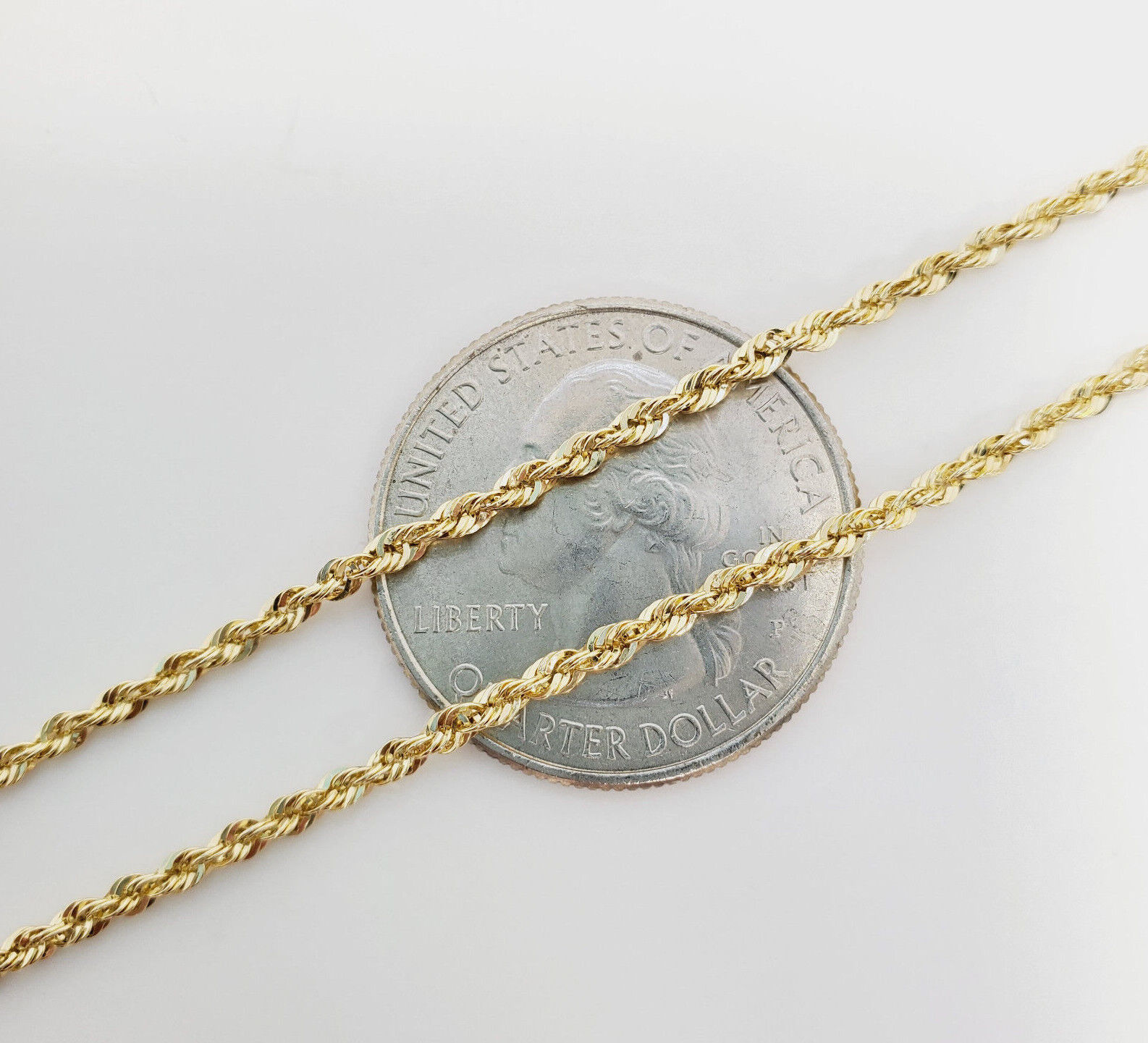 Real 10K Solid Yellow Gold 2mm-5mm Diamond Cut Rope Chain Necklace 16