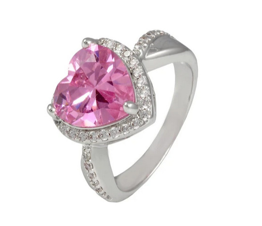 Beautiful Bright Pink Ruby Heart Center & Cubic Zirconia In 935 Argentium Silver