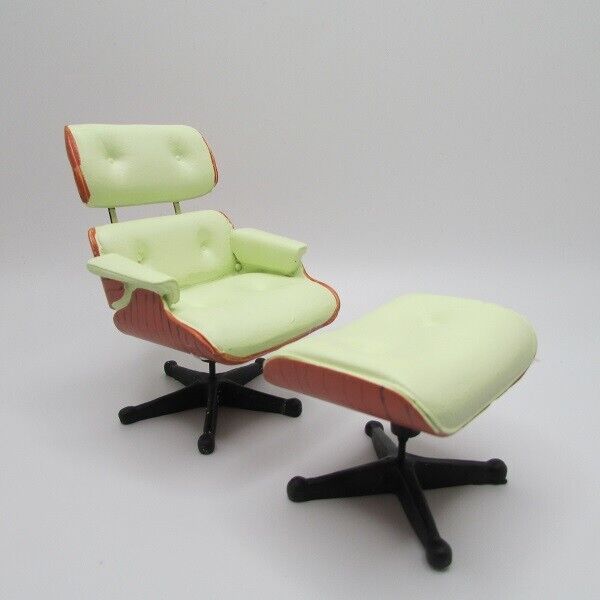 Dollhouse Miniature Mid Century Lounge Chair with Ottoman in Cream S8017