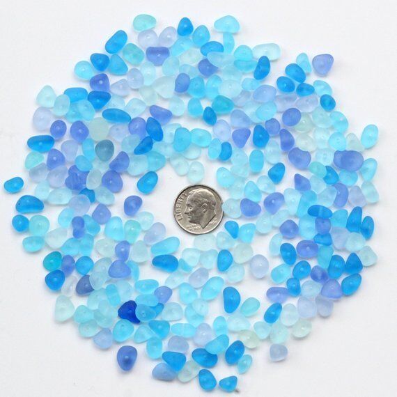 center drilled sea beach glass 30 pcs super tiny blue cobalt aqua  jewelry use