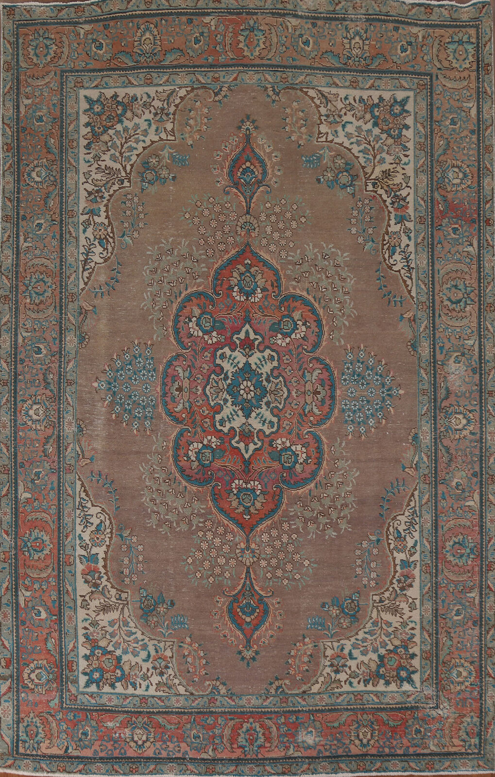 Vintage Brown Traditional Handmade Wool Tebriz Living Room Area Rug 8x10 Carpet