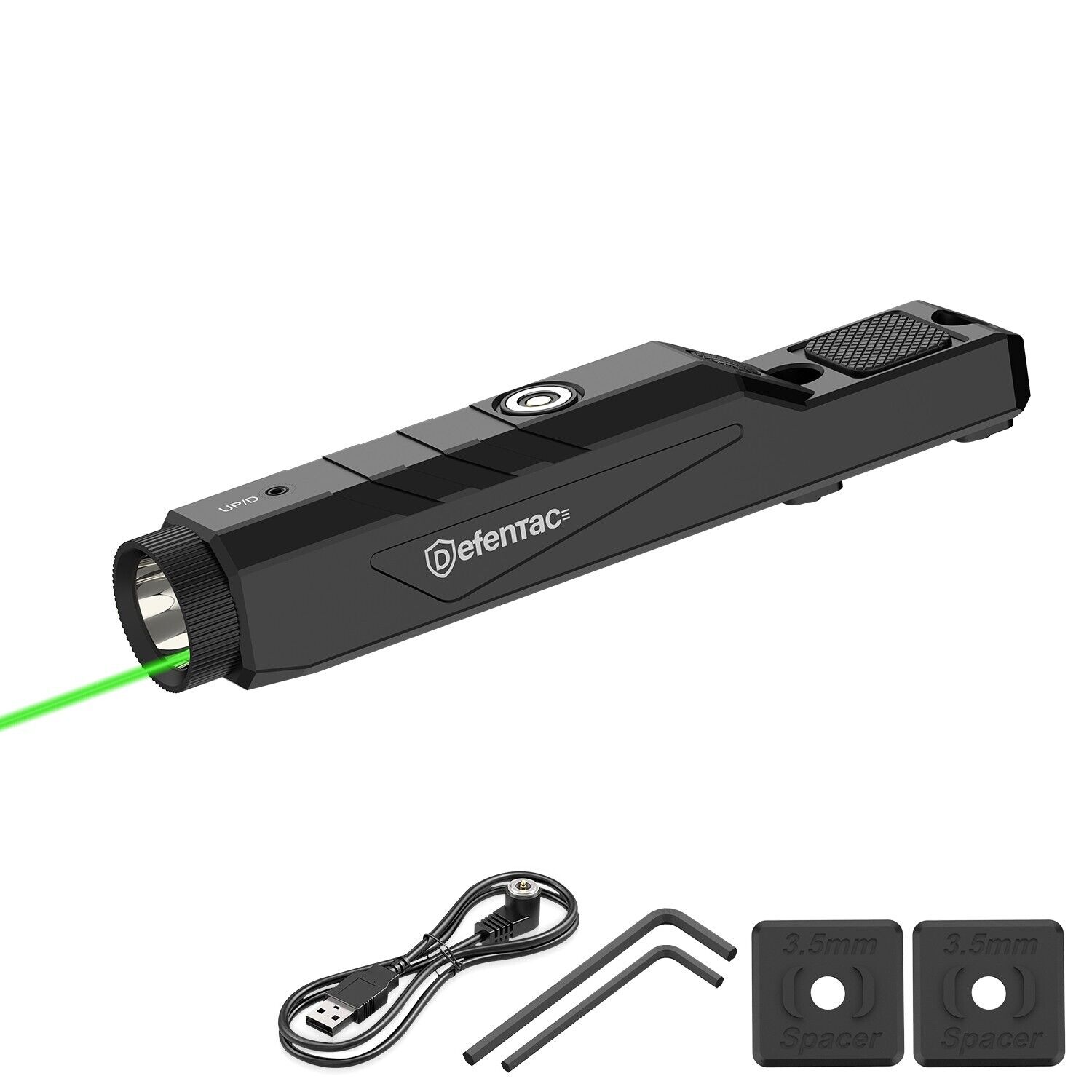 DEFENTAC 1600lm Magnetic Charging Tactical Flashlight & Green Laser Sight M-Lok