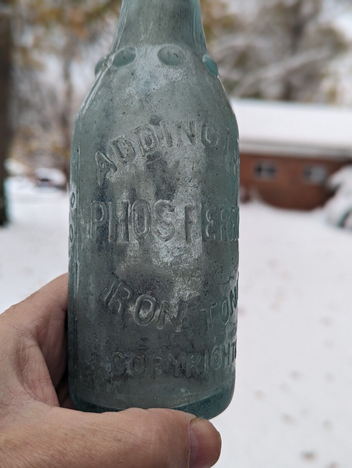 Antique Addington\'s Phos-Ferrone St. Louis MO Blob Squat Soda Tonic Beer Bottle
