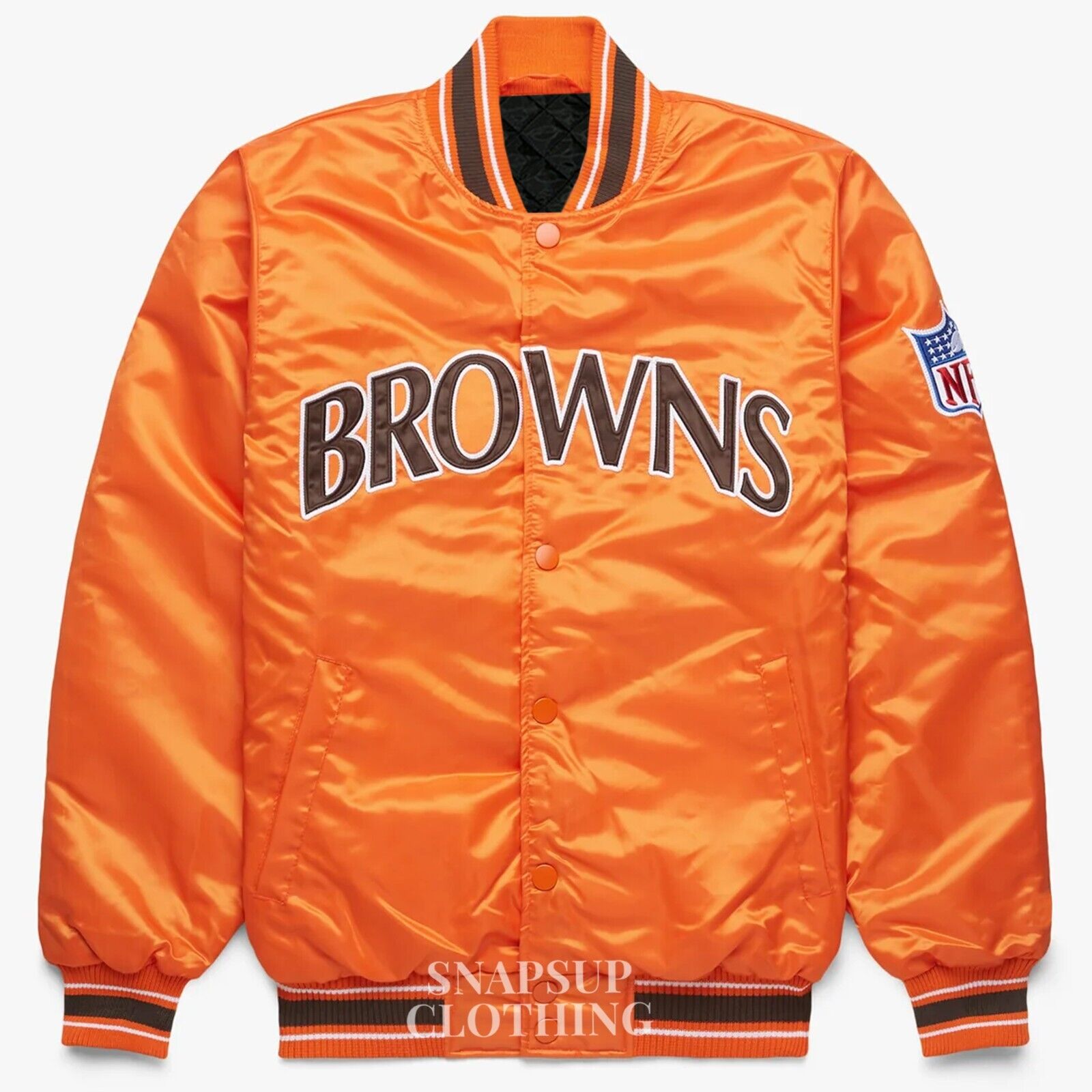 NFL Cleveland Browns Full-snap Orange Satin Bomber Style Varsity Jacket