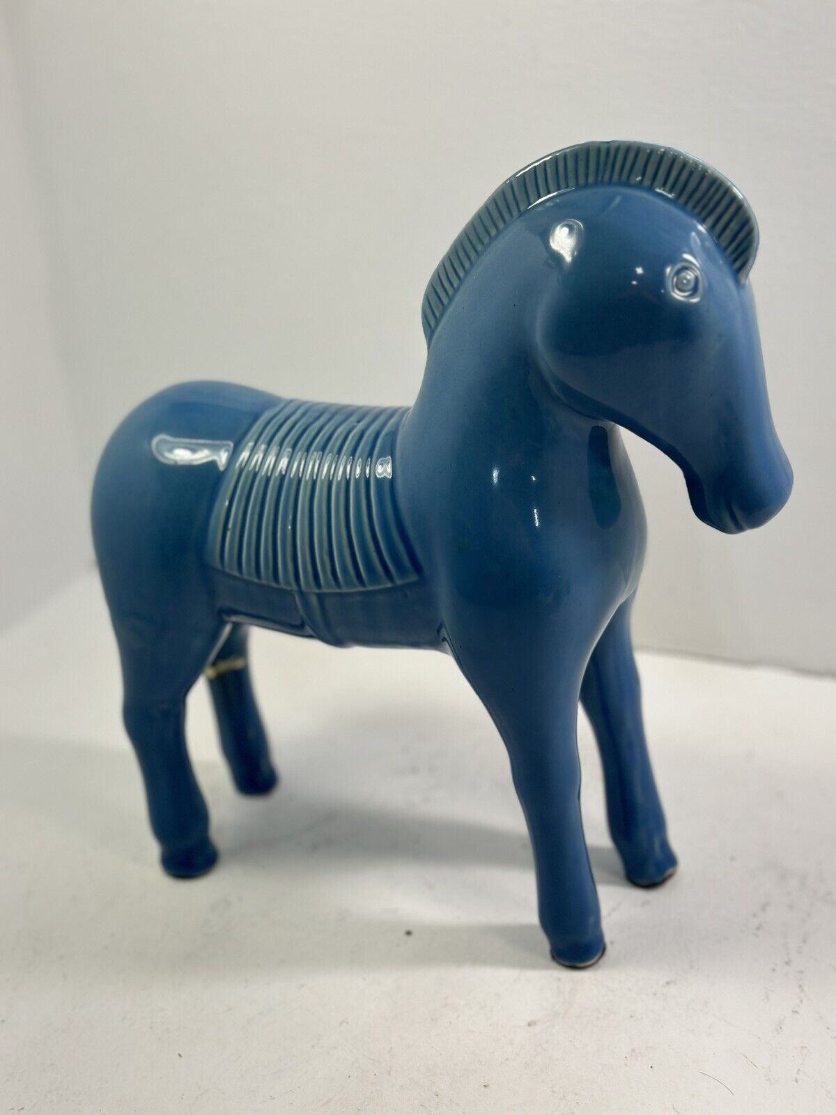 Ceramic Blue Glazed Horse Sculpture Bitossi Styled Not Marked Vintage Antique