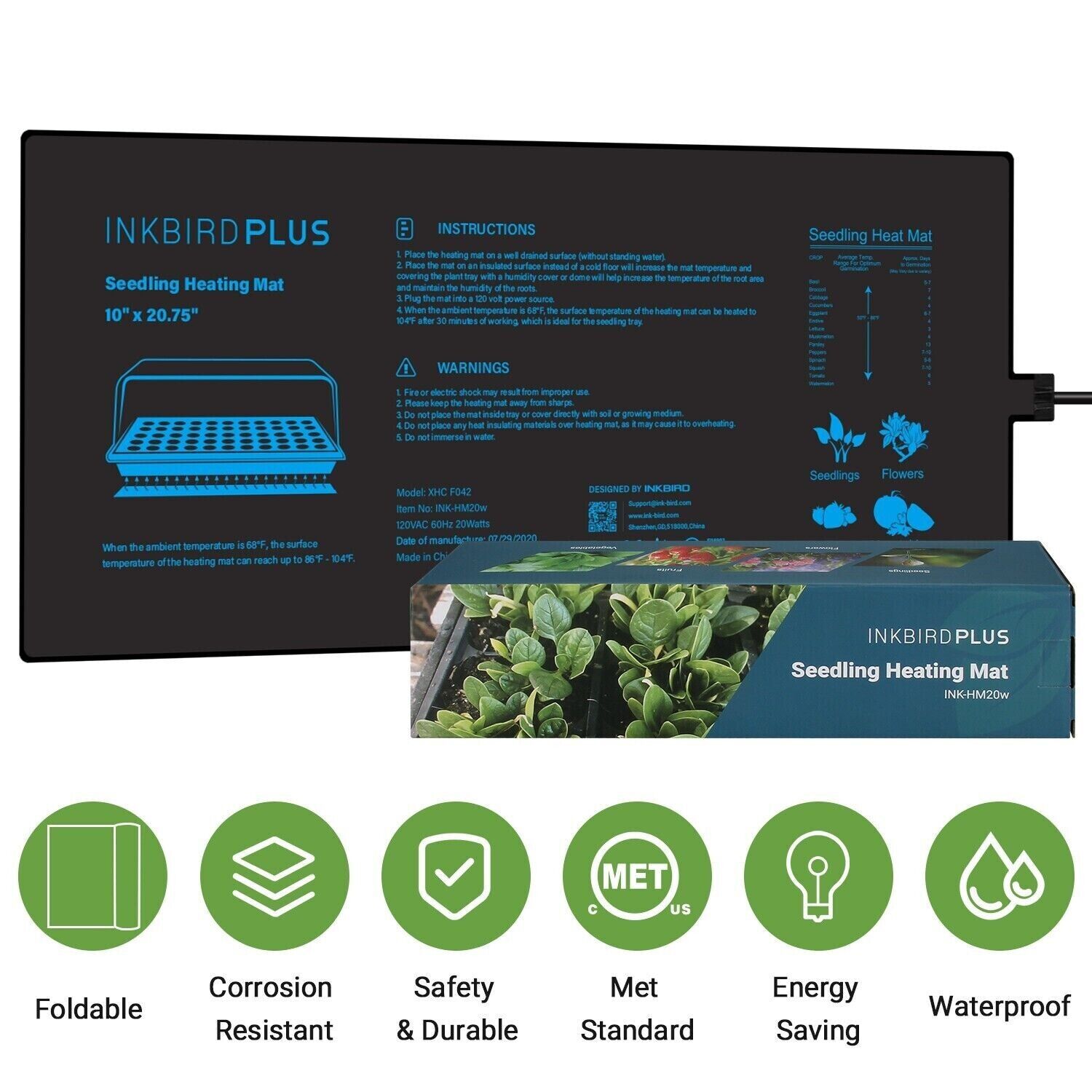 INKBIRD Seedling Heat Mat for Plant Germination Brewing Gardening Heating Pad US
