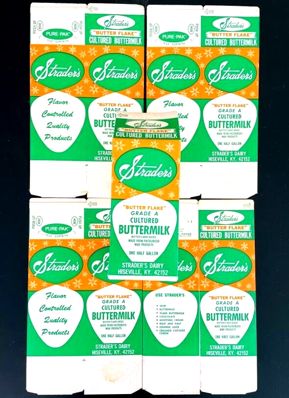 5 STRADER'S DAIRY Vintage Milk Cartons HISEVILLE Kentucky BARREN Co. GLASGOW KY