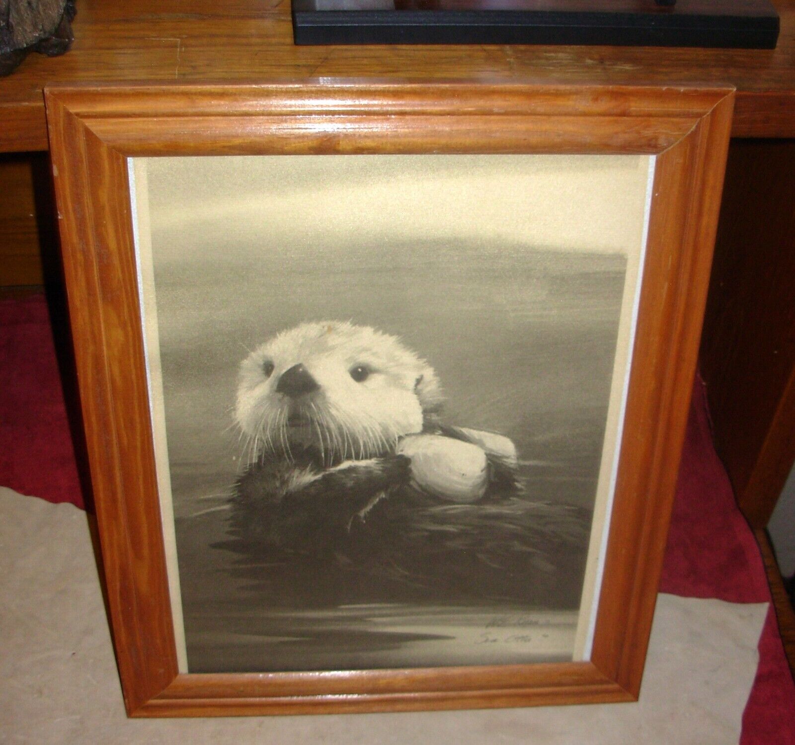 Cute 1978 Signed W. E. Ryan Sea Otter Drawing-Its Mine-Framed-Vintage