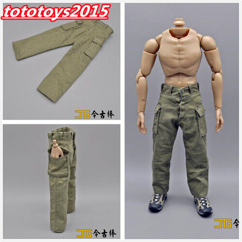  1/6 Scale Green Pants Casual Pants Model Fit 12'' Male Soldier Figure Body Toy 