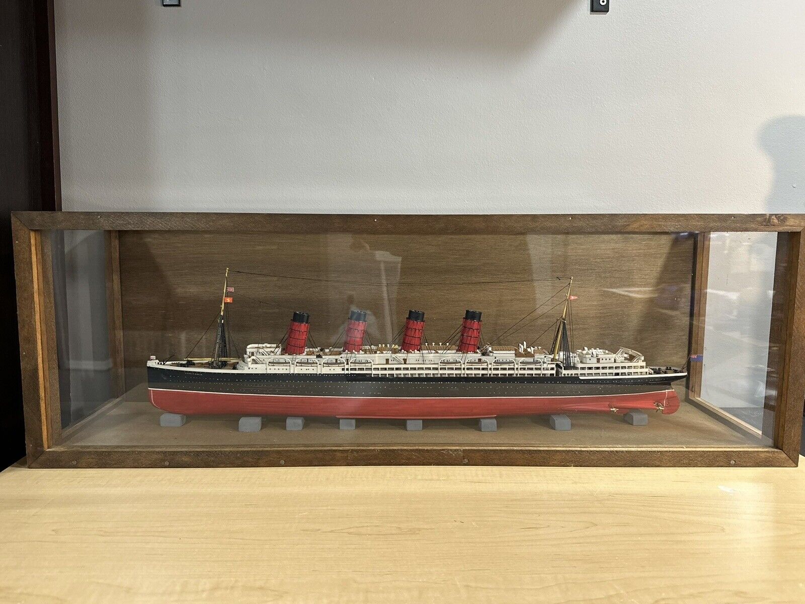 26” RMS Lusitania Model In Homemade Wooden Case